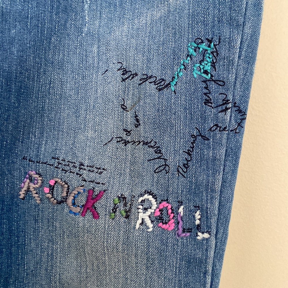 Gap Kids Distressed Rock and Roll Embellished, Embroidered Skinny Jeans